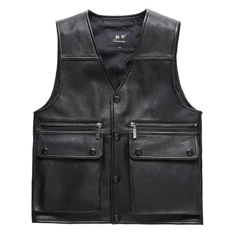 Spring/Summer/Autumn/Winter Genuine Leather Vest Men's Leather Vest Cowhide Stylish Gilet Vest Vest Open Front Waistcoat Motorcycle Vest Commuting Casual Formal
