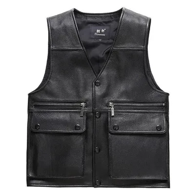 Spring/Summer/Autumn/Winter Genuine Leather Vest Men's Leather Vest Cowhide Stylish Gilet Vest Vest Open Front Waistcoat Motorcycle Vest Commuting Casual Formal