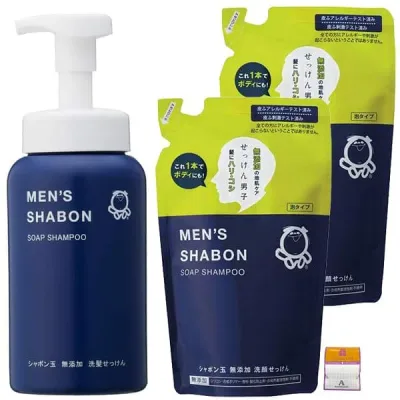 【3点セット】シャボン玉石けん メンズ シャボン ソープシャンプー 本体520ml + 詰替用420ml×2個 Anniversarich プチギフト付