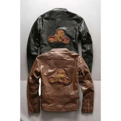 牛革ジャケット 本革バイクジャケット 牛革 ライダースジャケット 刺繍 革ジャケット 秋冬 革ジャン レザージャケット メンズ 送料無料