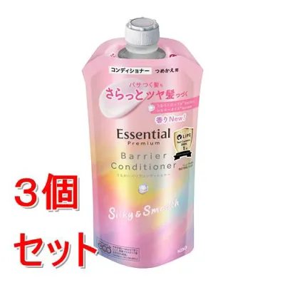 《セット販売》 花王 エッセンシャル プレミアム うるおいバリアコンディショナー シルキー&スムース つめかえ用 340ml×3個セット ダメージ 髪 頭皮