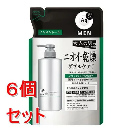 《セット販売》 ファイントゥデイ エージーデオ24メン 薬用メンズボディクレンズ モイスト(ノンメントール)×6個セット つめかえ用 詰め替え 詰替え Ag【医薬部外品】