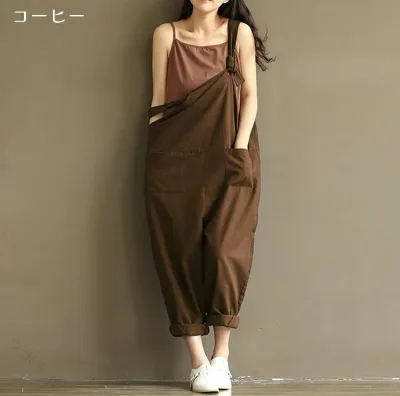 サロペット レディース オーバーオール サロペ ワイドパンツ オールインワン 着痩せ 夏 春 薄い 低身長 サロペット 小柄女子 綿麻 体型カバー おしゃれ 薄手 かわいい きれいめ 気質 8色