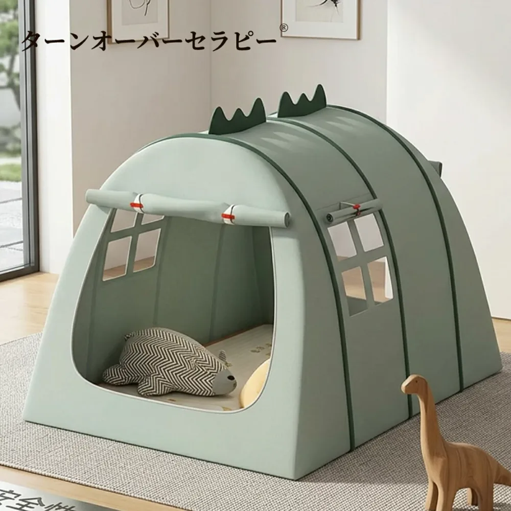 子供用ゲームテント 屋外テントキッズテント 屋内用 庭の遊び場 組み立て簡単 折りたたみ可能 収納バッグとクロールマット付き 軽量で通気性 秘密基地 知育玩具 家庭保育園幼稚園に適用 お誕生日 クリスマス(大さい-132*102*82cm,恐竜テント + 収納バッグ + クロールマット)