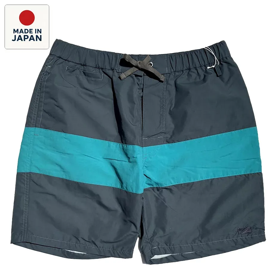 SHORT PANTS EVERY DAY (ショートパンツエブリデイ) / 水陸両用 街履きボードショーツ / COAST II CENTER LINE - CHARCOAL x TEAL / SPED-0137 / メンズ 日本製 撥水 水着 チャコールグレー アウトドア レジャー