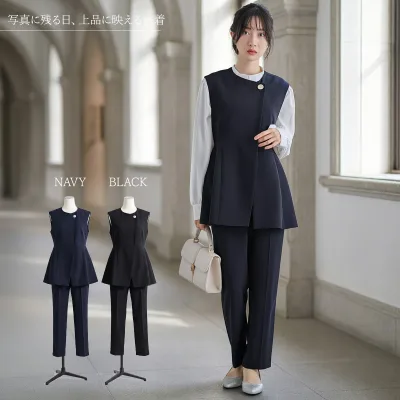 パンツドレス 結婚式 セットアップ かっこいい ジレ ベスト パンツスーツ レディース パーティードレス パンツ 卒業式 入学式 ママスーツ 母親 顔合わせ フォーマル セレモニー アシンメトリー 体型カバー おしゃれ 大きいサイズ M L 2L 3L 黒 紺