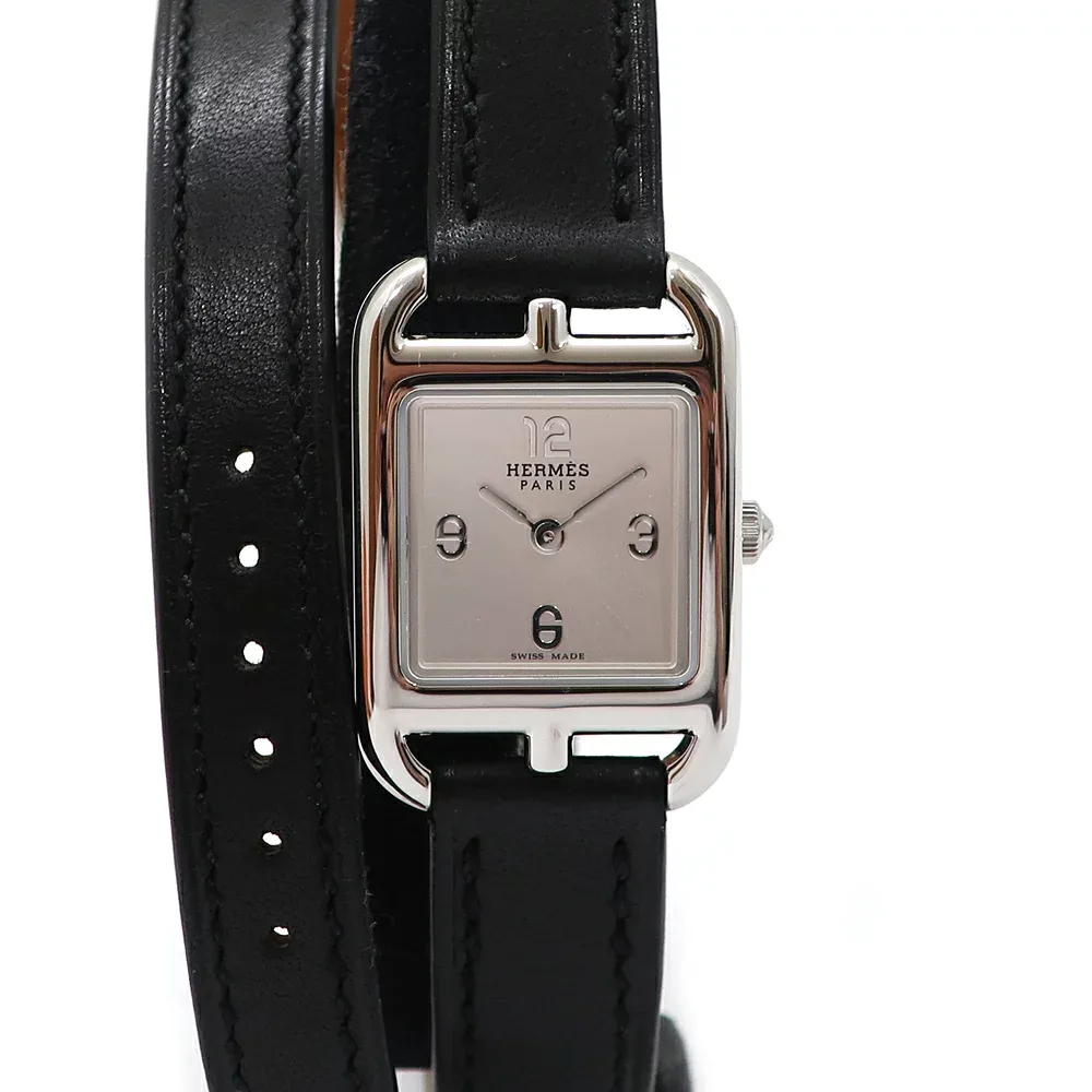 【天白】【HERMES】エルメス ケープコッド ミニ CC6.110.130 W408331WW00 SS ブラック ロングレザー Z刻印 SV 箱 26年保 クオーツ レディース 腕時計【中古】