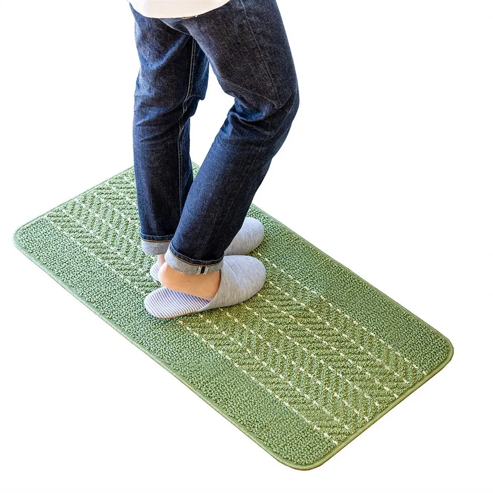 オカ(OKA) 優踏生洗いやすい キッチンマット 約45cm×90cm グリーン(ヘリンボン) (洗える 軽量 滑り止め クッション)