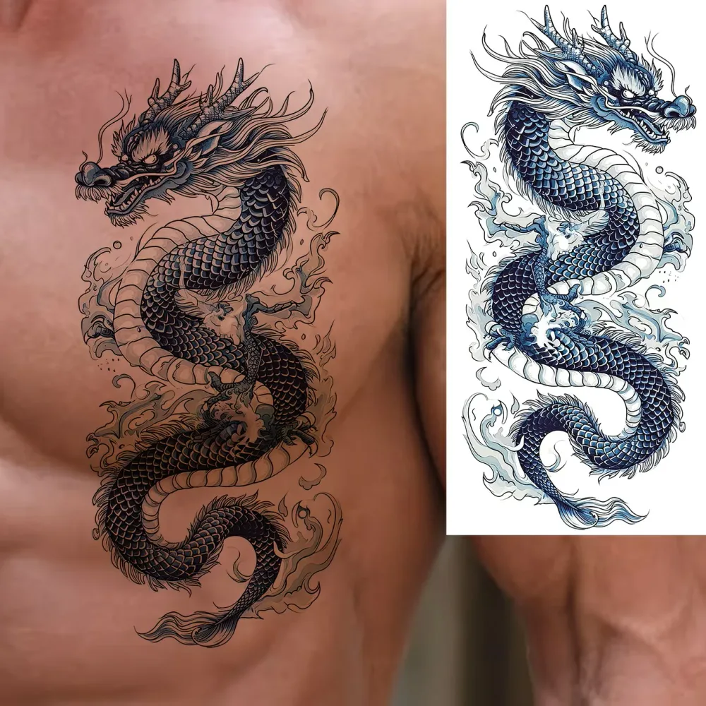 タトゥーシール 龍 和柄 フェイクタトゥー 95mm×195mm 腕 脚 刺青シール リアル和彫 防水 耐久性あり (NZ181) 定形外無料 TATOO 入れ墨 フェイク トライバル
