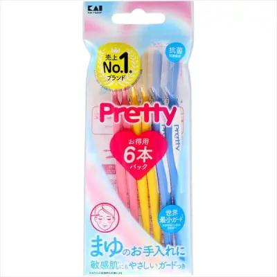 【5個セット】 貝印 アイブロー カミソリ GA0085 6個パック 敏感肌用 女性向け眉毛処理 Kai プリティー まゆ剃り メイク道具 使い捨て オーラルケア