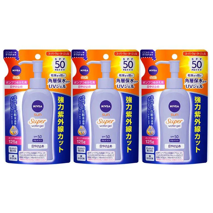 【3個セット】ニベアサン スーパーウォータージェル SPF50 詰め替え 日焼け止め ニベア ウォータージェル UV 詰替え×3個 SPF50 顔・からだ用 保水ケア 化粧水感覚 保湿 花王