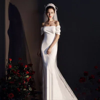 海外挙式 花嫁 二次会 ブライダル フォーマルドレス wedding dress オフショルダー 結婚式 前撮りドレス シンプル ロングドレス 海外旅行 リゾートドレス 挙式 マーメイド パーティードレス レディース ウェディングドレス 成人式 演奏会 セミオーダー