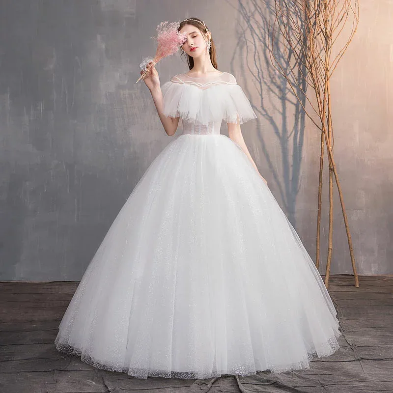 wedding dress short sleeve wedding dress princess line wedding bride bridal long dress luxury reception after-party wedding ceremony young lady elegant ladies beautiful semi-custom/lace-up