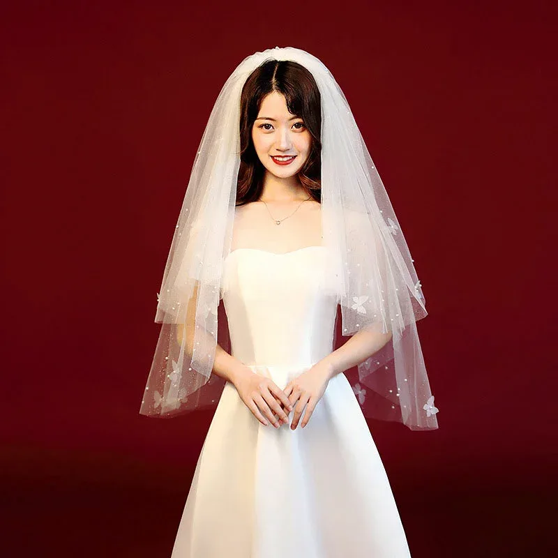 パーティー 花嫁 ウエディングベール ヴェール ウェディングドレ 結婚式 小物 ウェディング ベール レース ホワイトベール パール 披露宴 二次会 腰丈 ミドル丈