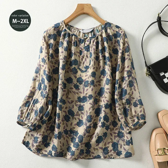 พร้อมส่งเสื้อเบลาส์ลายดอกไม้ผู้หญิง แขนยาว ลายทั่วตัว ฤดูใบไม้ผลิ/ฤดูใบไม้ร่วง สไตล์ผ้าฝ้ายลินิน คอกลม เสื้อเชิ๊ตสวย ท็อปส์ ลำลอง ขนาดใหญ่ คลุมตัว ธรรมชาติ มีสไตล์ การเดินทาง ฤดูใบไม้ร่วง ฤดูใบไม้ผลิ ผ้าฝ้าย สำนักงาน มีสไตล์ เรียบง่าย มิกซ์แอนด์แมตช์ นุ่ม หลวม รุ่นใหม่ เปลี่ยนได้ ผอมเพรียว จัดส่งฟรี
