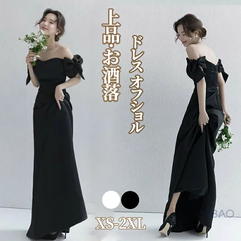 ウエディング ドレス 前撮り ドレス 黒 花嫁ドレス 呼ばれドレス 結婚式 ドレス オフショル リボン ウエディングドレス 二次会 ドレス ウェディング 結婚式 楽チン ゆったり フリル 可愛い 韓国 ブラック ホワイト