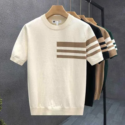 ニット メンズ レディース サマーニット 半袖 Tシャツ ラウンドネック クルーネック シンプル 薄手 インナー トップス 重ね着 カジュアル 春夏