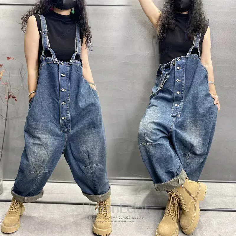 夏にも大活躍 大人かわいい ワイド風 デニムサロペットパンツ おしゃれ デニムパンツ サロペットサロペットパンツデニムパンツ