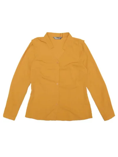 Allegra K シフォンブラウス シャツ Vネック ワーク オフィス ボタンアップ エレガント レディース イエロー M