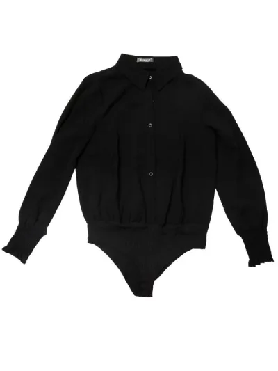 Allegra K レディース 長袖 レオタードシャツ 襟付き ビジネス ドレッシー ボディスーツ トップス ブラック L