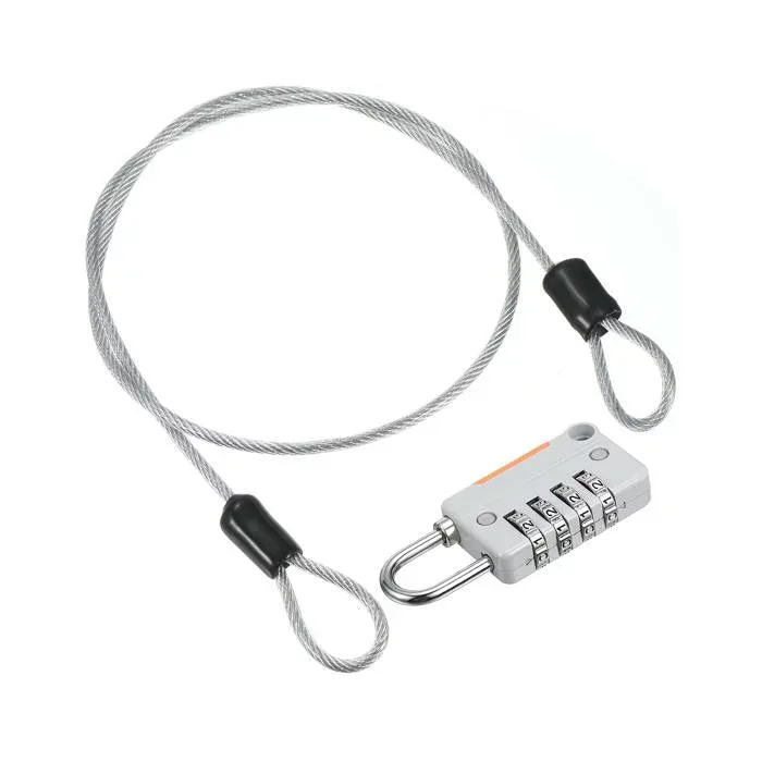 PATIKIL セキュリティ用鋼製ケーブル 4桁ダイヤル式組み合わせロック 1セット 1.6フィート コーティング済みあんぜんワイヤーロープ ダブルループパッドロック アウトドア旅行用スーツケース クリアグレー