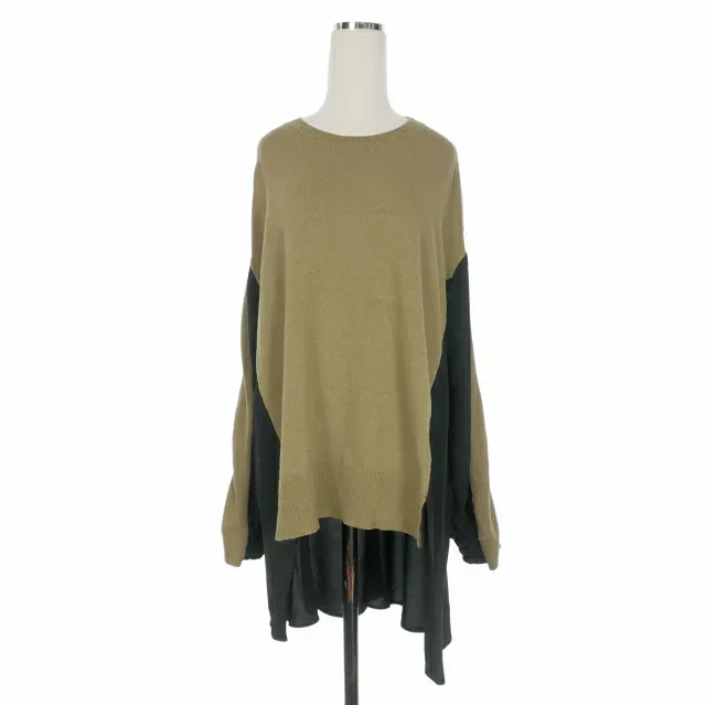 【中古】フェミシテ Femicite バイカラー ニットワンピース ドレス 長袖 38 カーキ/ブラック 国内正規 レディース 【ベクトル 古着】 260523