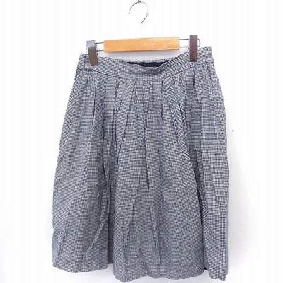 【中古】アナトリエ ANATELIER スカート チェック ギャザー ひざ丈 リネン 麻 ゴム 38 ネイビー 紺 ホワイト 白 /FT1 レディース 【ベクトル 古着】 200528 ブランド古着ベクトルプレミアム店