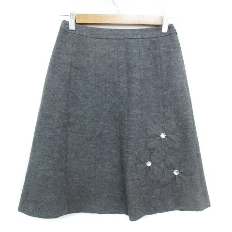 【中古】ソニア ソニアリキエル SONIA SONIA RYKIEL フレアスカート ひざ丈 ウール ビジュー 花柄 36 杢グレー /FF22 レディース 【ベクトル 古着】 230801
