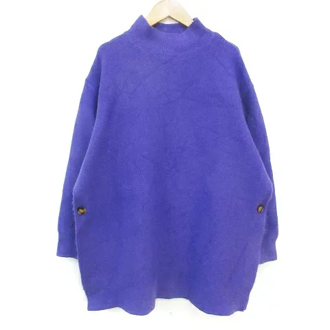 【中古】ローズバッド ROSE BUD チュニック ニット セーター 長袖 ハイネック サイドスリット 無地 F 紫 パープル /FF10 レディース 【ベクトル 古着】 240122