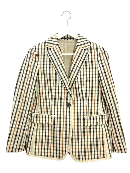 【中古】ダックス DAKS テーラード ジャケット チェック 38 ベージュ系 アウター 上着 レディース 【ベクトル 古着】 250827