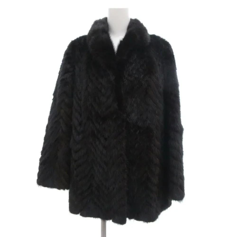 【中古】ノーブランド ファーコート 毛皮 ミンク ミドル ハーフ丈 ダークブラウン ブラック /UO ■GY18 レディース 【ベクトル 古着】 260131