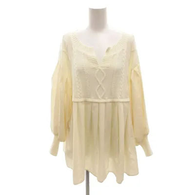 【中古】ビームスハート BEAMS HEART 異素材 切り替え プルオーバー ニット チュニック プリーツ 長袖 アイボリー /FF レディース 【ベクトル 古着】 260315