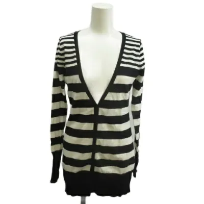 【中古】ジルスチュアート JILL STUART カーディガン M 黒 ブラック 白 ホワイト ストライプ柄 Vネック 長袖 /KW ■ECE003 レディース 【ベクトル 古着】 260316