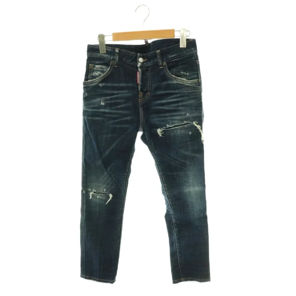 【中古】ディースクエアード DSQUARED2 S75LB0630 フラワー刺繍ダメージ加工デニムパンツ ジーンズ スキニー ボタンフライ 34 ブルー /ES ■OS レディース 【ベクトル 古着】 260609