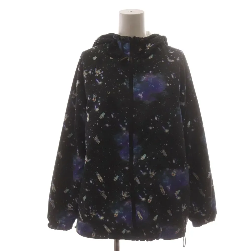 【中古】スカラー ScoLar ジャンパー ジップアップパーカー ジャケット 上着 M 黒 ブラック 長袖 宇宙柄 /RR レディース 【ベクトル 古着】 260817