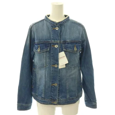 【中古】未使用品 グリーンレーベルリラクシング ユナイテッドアローズ green label relaxing NFC フリンジ ノーカラー デニム ジャケット 38 ブルー /HK ■OS レディース 【ベクトル 古着】 260907