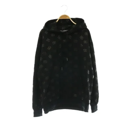 【中古】ドルチェ&ガッバーナ ドルガバ DOLCE&GABBANA プルオーバーパーカー スウェット 長袖 ロゴ プリント 総柄 46 黒 ブラック /BB ■GY11 メンズ 【ベクトル 古着】 260918