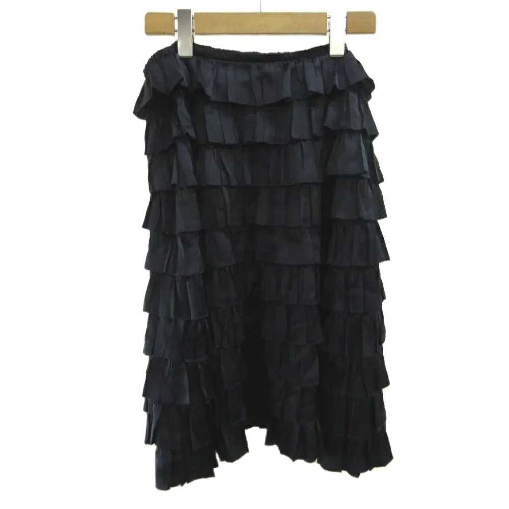 【中古】ランバン LANVIN ティアードスカート 絹 シルク フリル 38 黒 ブラック 膝丈 無地 ボトムス /YU ■GY62 レディース 【ベクトル 古着】 261002