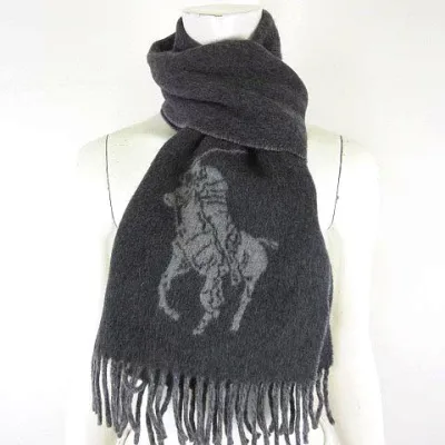 【中古】ポロ ラルフローレン POLO RALPH LAUREN マフラー ビッグポニー リバーシブル フリンジマフラー ヴァージンウール ダークグレー グレー イタリア製 メンズ レディース 【ベクトル 古着】 261009