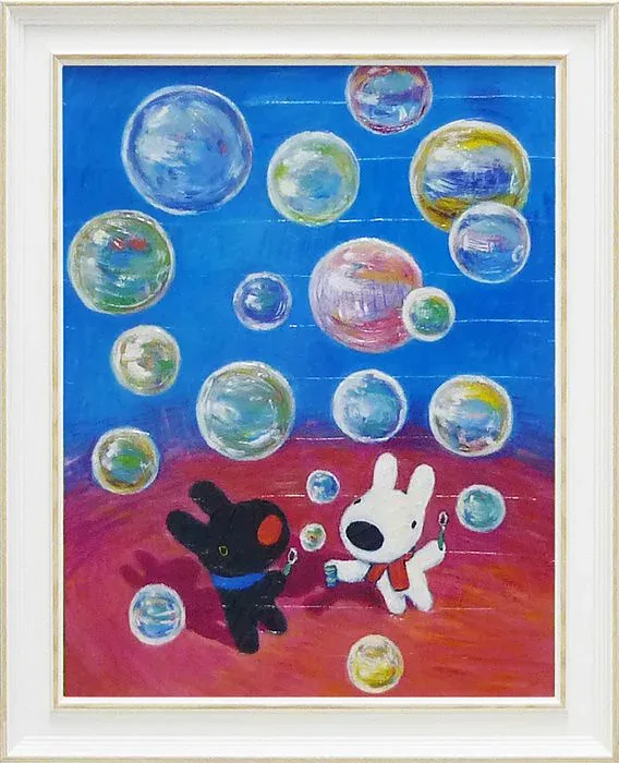 取寄品 リサとガスパール フレンチアート 額付きポスターL しゃぼん玉 可愛い 絵本ファンシー 雑貨