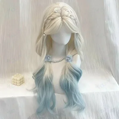 ウィッグレディース ホワイトブルー ウィッグ長髪 かつらロング可愛い かわいい 大人用 コスプレ ロリータ ゴスロリ原宿風 仮装 超自然 かつら小顔 文化祭 イベント 学園祭 ハロウィン