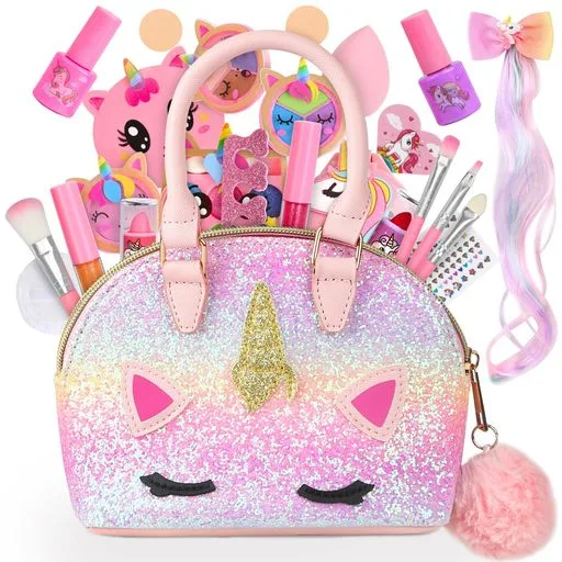 Makeup Set Girls Makeup Set Toy Children Makeup Set Elementary School Children Makeup Set 6 7 8 9 10 11 12 13 Years Old Girl Birthday Gift Crossbody Cosmetic Bag Christmas Gift