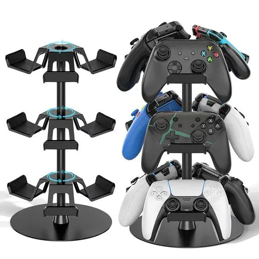コントローラー スタンド 3層対称設計 9つまで縦に収納 ゲームコントローラー 収納ラック 卓上 ヘッドホンスタンド 360度回転式 ヘッドセット ホルダー 組み立て簡単 頑丈で安定 省スペー…