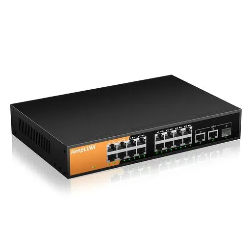 keepLiNK スイッチングハブ 16ポートGiga PoE (240W、 Giga PoE+ x16、Giga Uplink x2、1.25G SFP x1) 金属筐体 静音ファンレス 設定不要