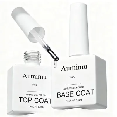 AUMIMU ジェルネイル ,トップコート ベースコート 15ml 2本 セット ノンワイプ 拭き取り不要 大容量 UV/LED対応 長持ちする、ダイヤモンドの輝き