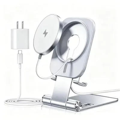 ワイヤレス充電器 Magsafe対応 iPhone 16/15/14/13/12 Pro Max Miniシリーズ対応【ワイヤレス充電スタンド+ 20W USB-Cアダプター付属】マグネット式 USB-Cケーブル付き 折り畳み式 角度調節 スマホ充電器
