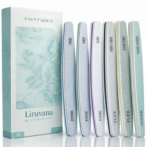 Liruvana ネイルファイル 爪やすり 6本セット 150/180/240/1000/4000グリット