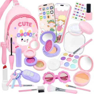 VBACALA おままごと メイクおもちゃ 色が付けない お化粧セット 女の子 メイクアップ ミニドレッサー スマホおもちゃ 鍵 アクセサリー ウサギ ボディバッグ付き 20PCS なりきり ごっこ遊び …