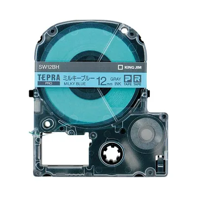 (まとめ) キングジム テプラ PRO テープカートリッジ ソフト 12mm ミルキーブルー/グレー文字 SW12BH 1個 【×10セット】