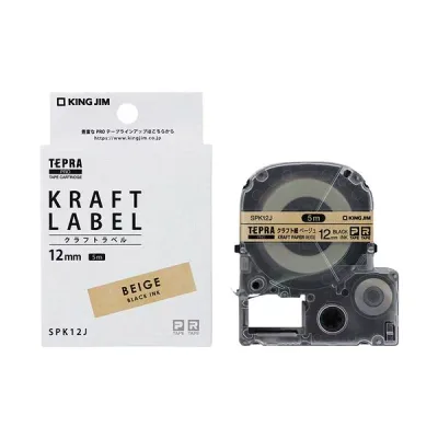 (まとめ) キングジム テプラPRO テープカートリッジ クラフトラベル 12mm ベージュ/黒文字 SPK12J 1個 【×5セット】